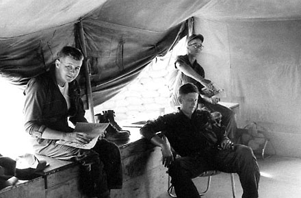 Three Marines in a Tent